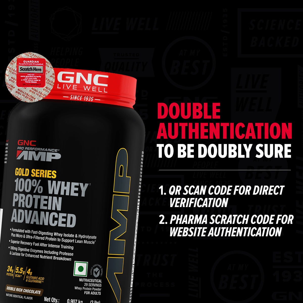 GNC AMP Gold Series 100% Whey Protein Advanced - Boosts Muscle Gains, Recovery & Workout Performance | Informed Choice Certified