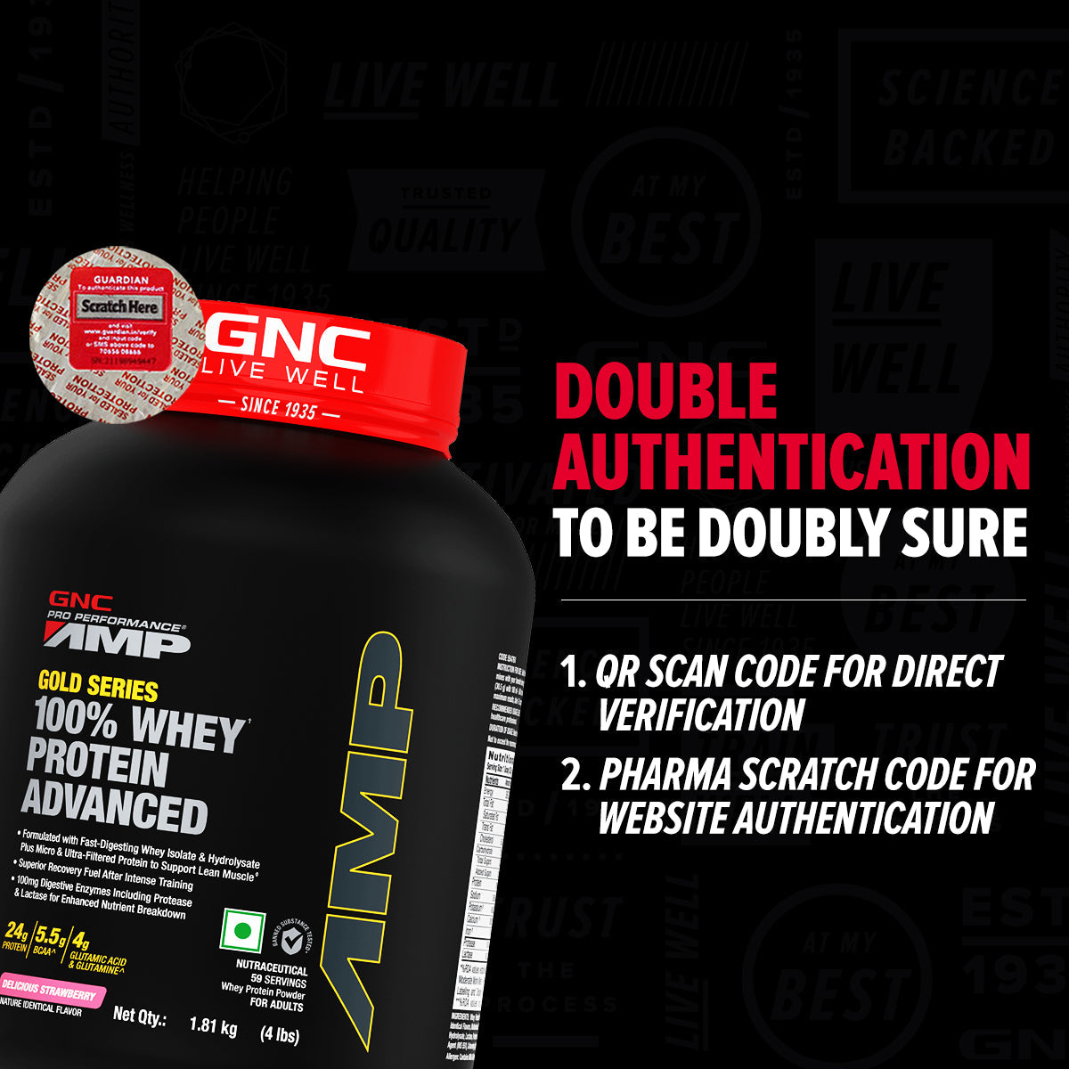 GNC AMP Gold Series 100% Whey Protein Advanced - Boosts Muscle Gains, Recovery & Workout Performance | Informed Choice Certified