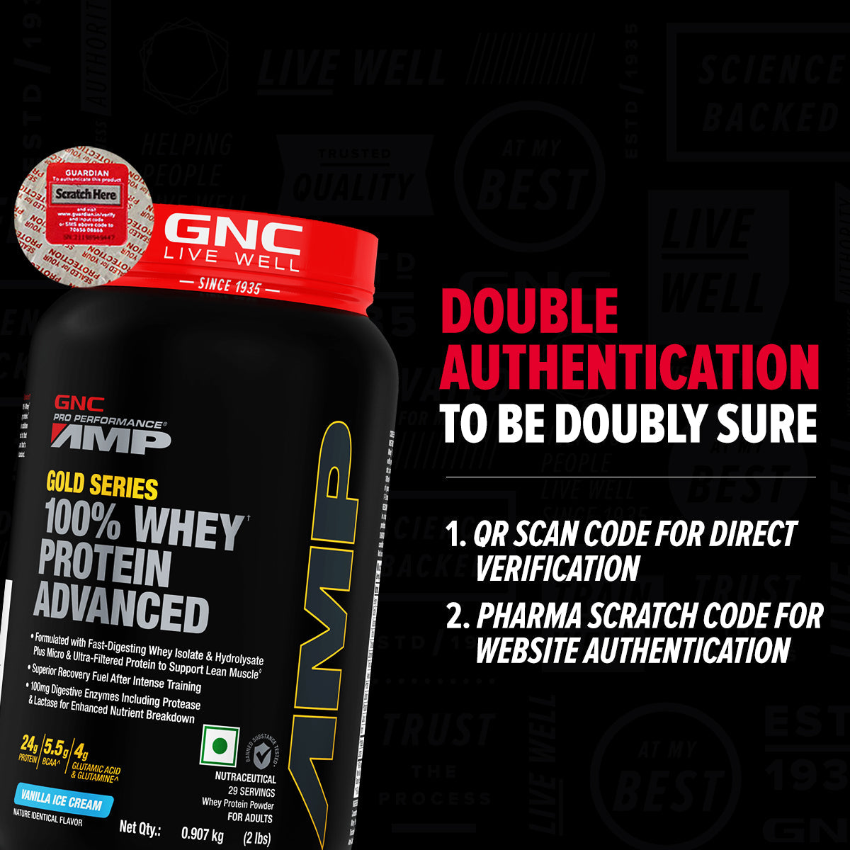 GNC AMP Gold Series 100% Whey Protein Advanced - Boosts Muscle Gains, Recovery & Workout Performance | Informed Choice Certified