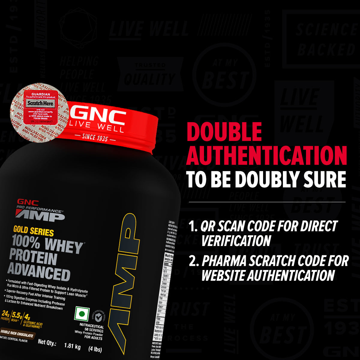 GNC AMP Gold Series 100% Whey Protein Advanced - Boosts Muscle Gains, Recovery & Workout Performance | Informed Choice Certified