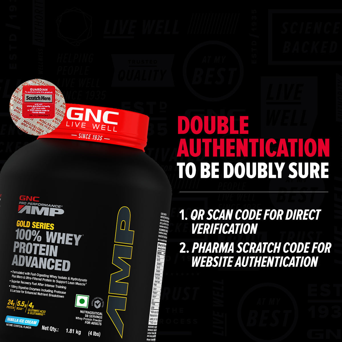 GNC AMP Gold Series 100% Whey Protein Advanced - Boosts Muscle Gains, Recovery & Workout Performance | Informed Choice Certified