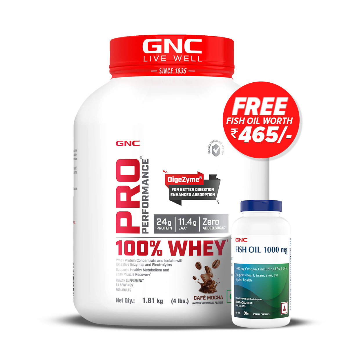 GNC Pro Performance 100% Whey Protein with Free Fish Oil - 