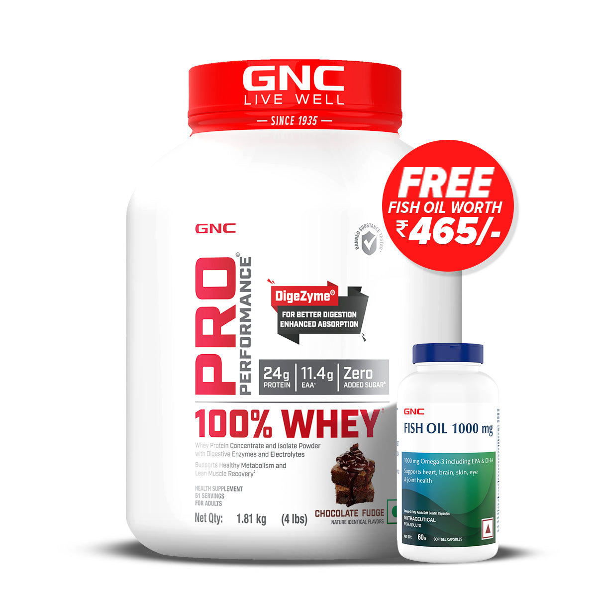 GNC Pro Performance 100% Whey Protein with Free Fish Oil - 