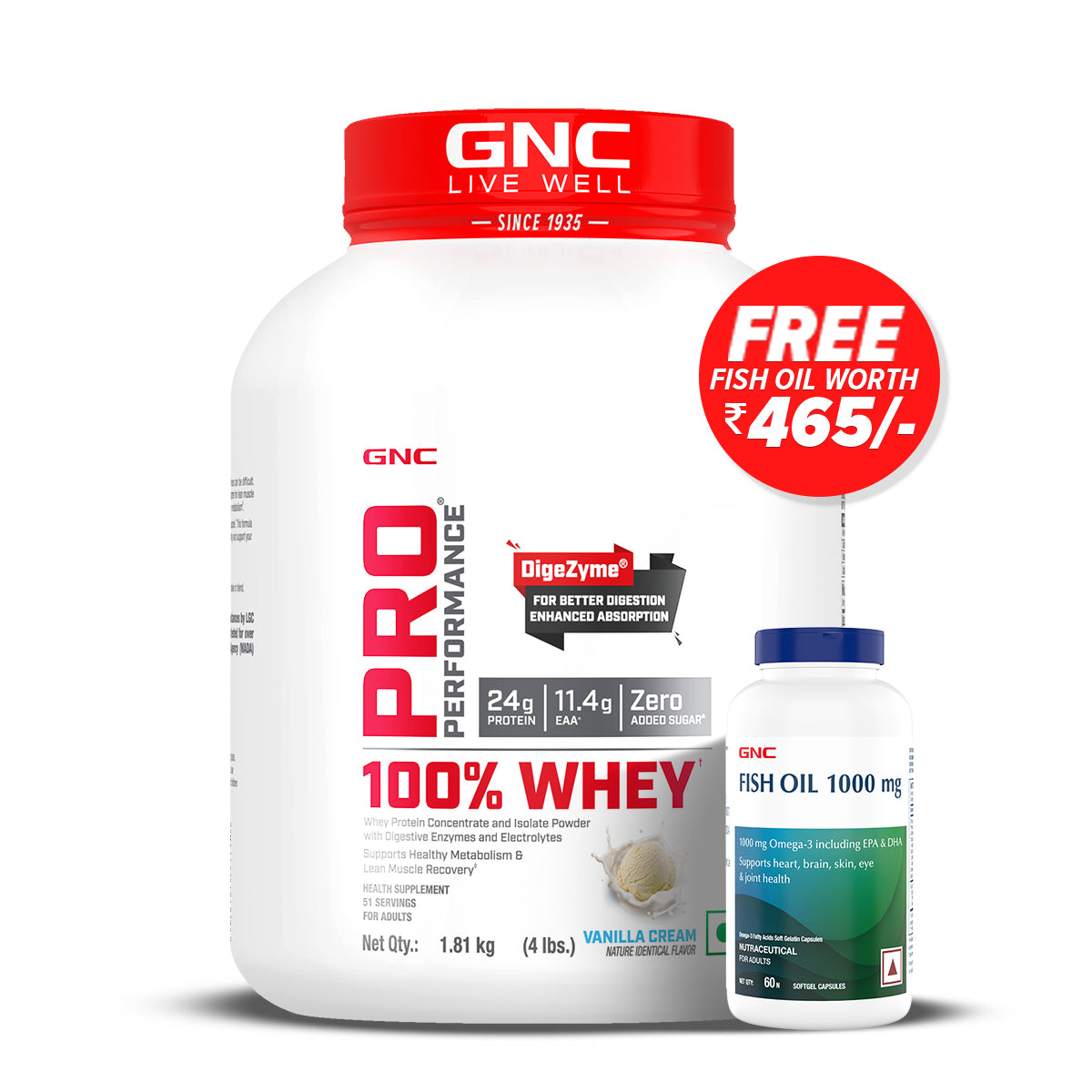 GNC Pro Performance 100% Whey Protein with Free Fish Oil - 