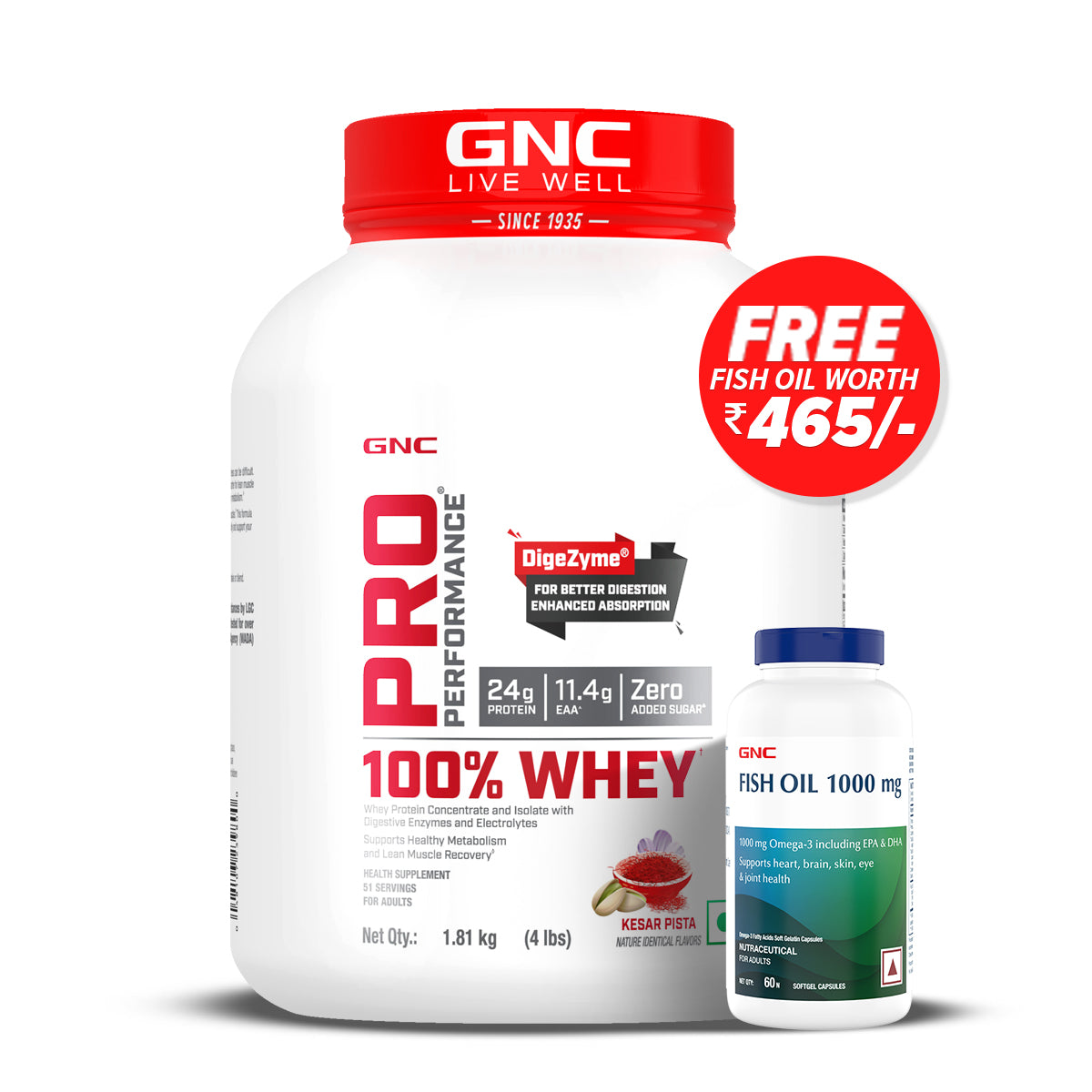 GNC Pro Performance 100% Whey Protein with Free Fish Oil - 