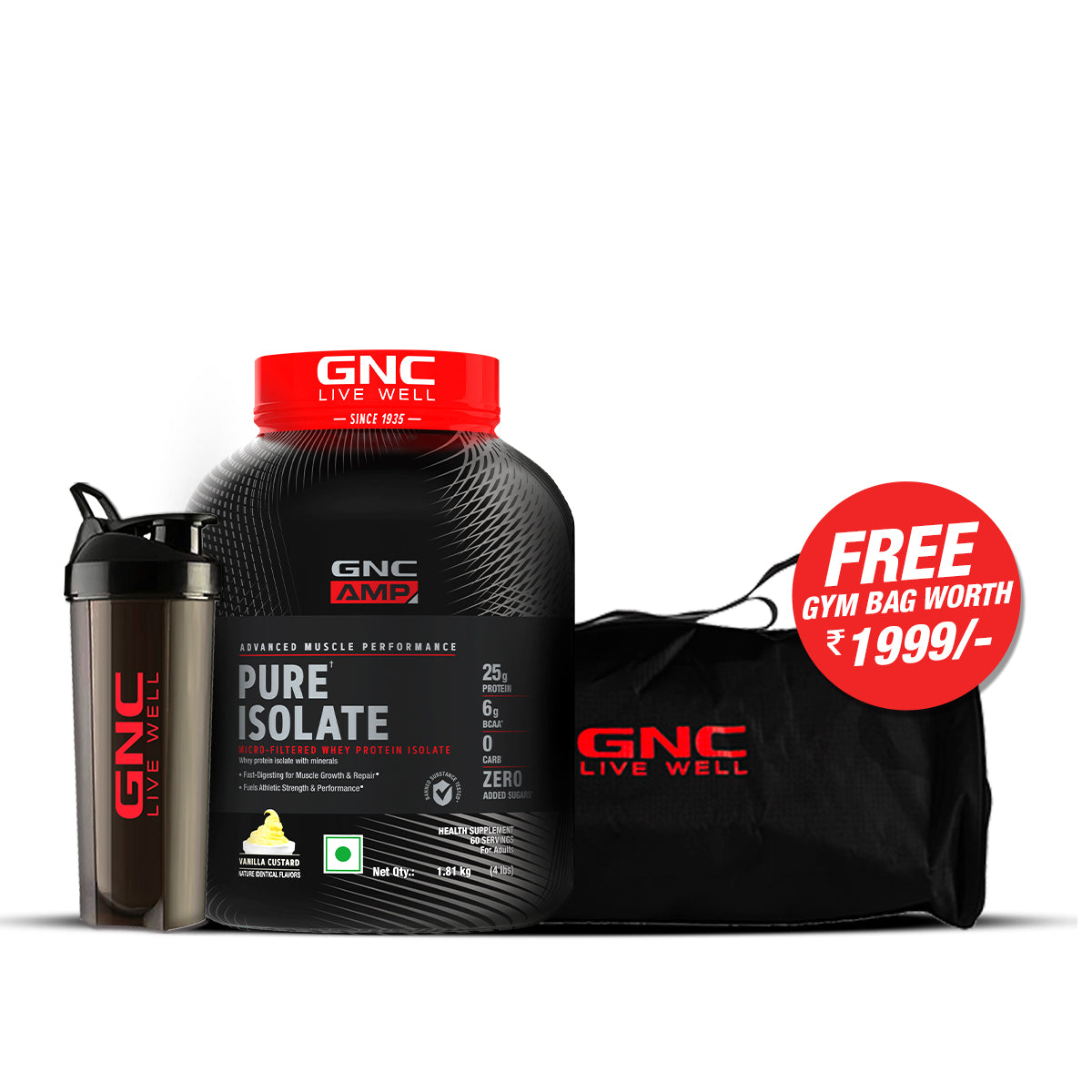 GNC AMP Pure Isolate (Low/Zero Carb) With Gym Bag - Advanced Muscle Building To Amplify Muscle Performance | Informed Choice Certified