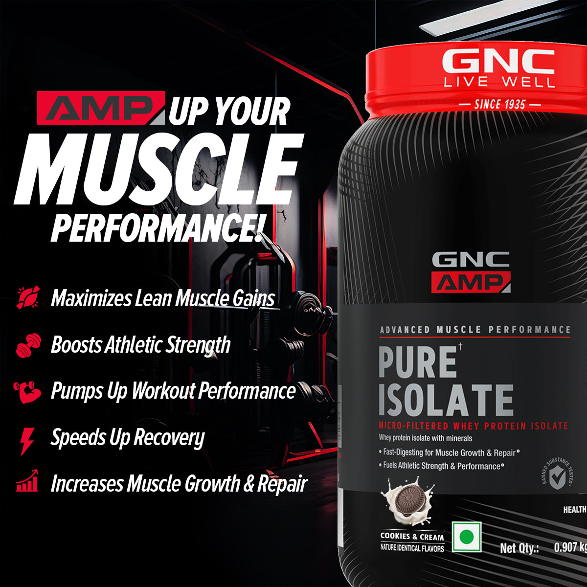 GNC AMP Pure Isolate (Low/Zero Carb) - Advanced Muscle Building To Amplify Muscle Performance | Informed Choice Certified