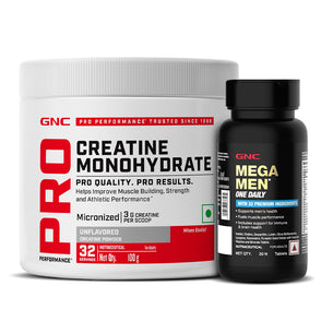 GNC Pro Performance Creatine Monohydrate + Mega Men One Daily Multivitamin - Support Intense Workout | Improves Energy, Immunity & Overall Health