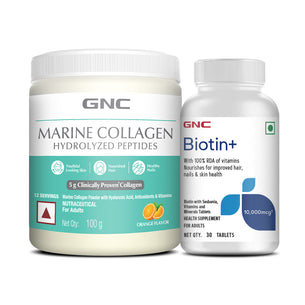 GNC Marine Collagen Hydrolyzed Peptides with Biotin - Reduces Fine Lines & Wrinkles | Maintains Hair Health