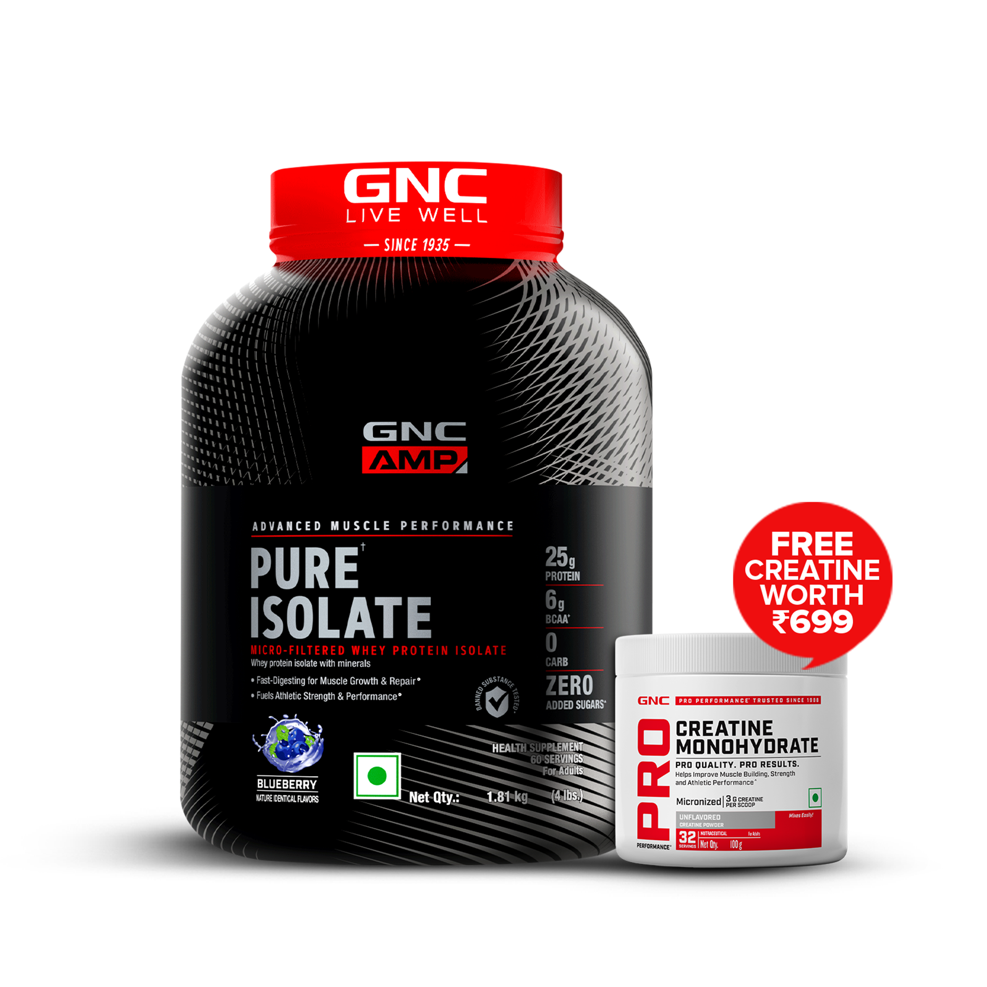 GNC AMP Pure Isolate (Low/Zero Carb) - Advanced Muscle Building To Amplify Muscle Performance | Informed Choice Certified