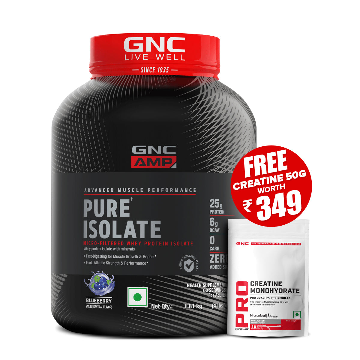 GNC AMP Pure Isolate (Low/Zero Carb) - Advanced Muscle Building To Amplify Muscle Performance | Informed Choice Certified