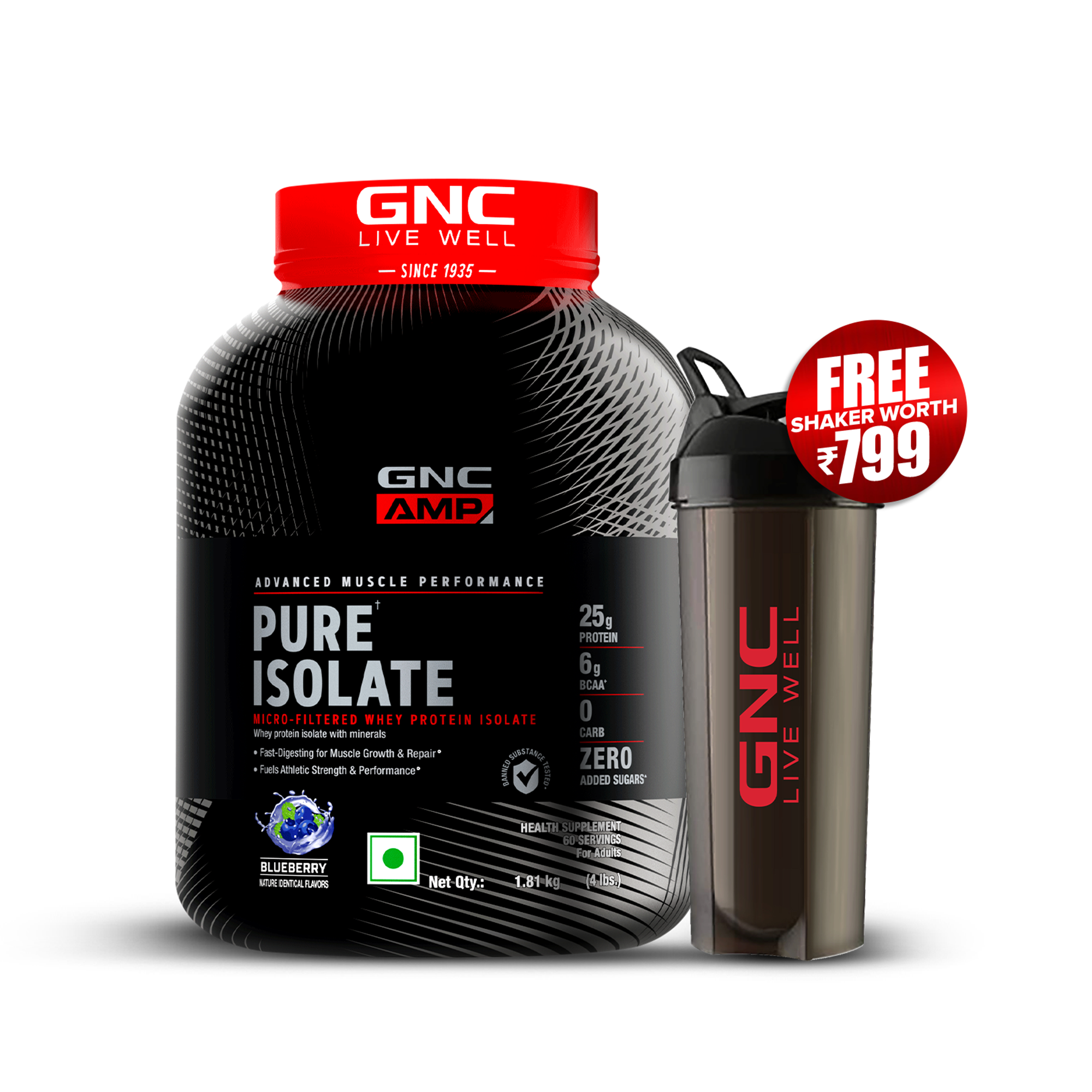 GNC AMP Pure Isolate (Low/Zero Carb) - Advanced Muscle Building To Amplify Muscle Performance | Informed Choice Certified