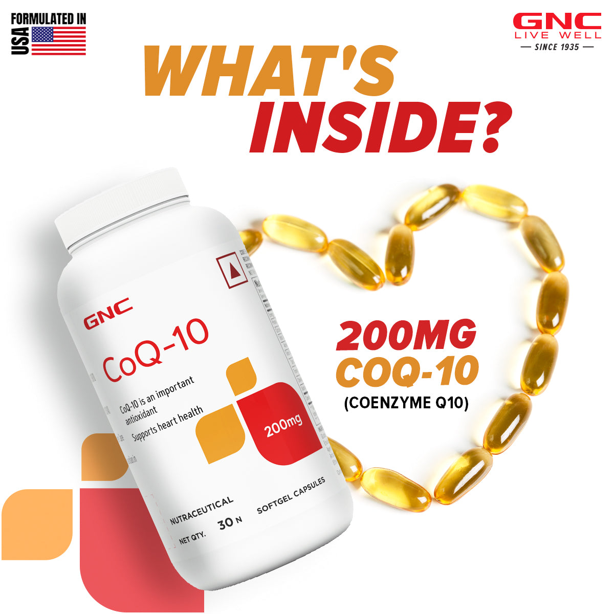 GNC CoQ-10 200mg - 30 Softgels - For Heart Health, Immunity, & Anti-Ageing