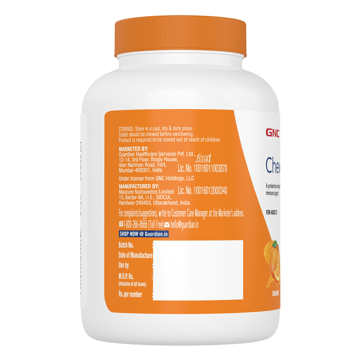 GNC Vitamin C Chewable -  500mg - Boosts Immunity & Protects Against Infections