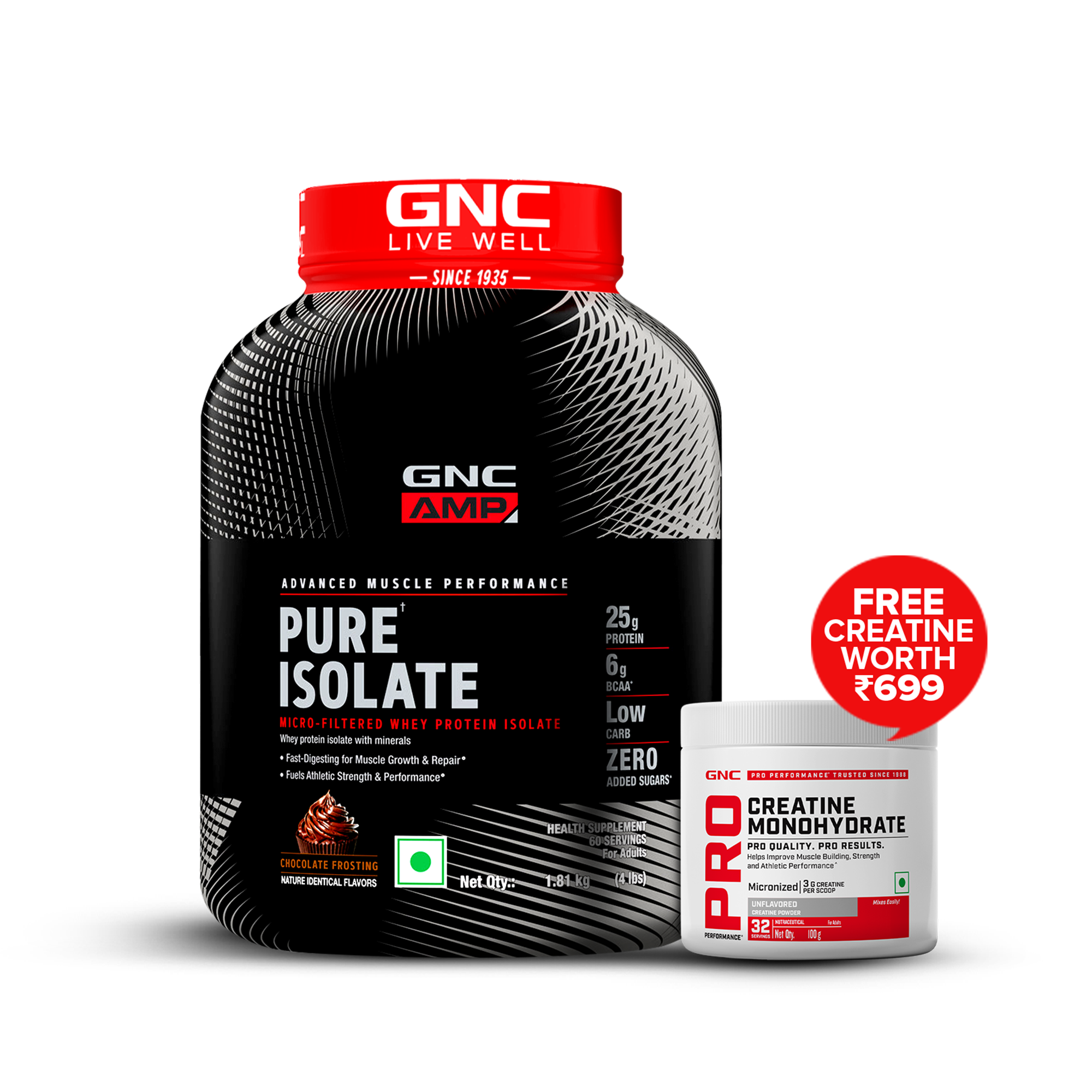 GNC AMP Pure Isolate (Low/Zero Carb) - Advanced Muscle Building To Amplify Muscle Performance | Informed Choice Certified