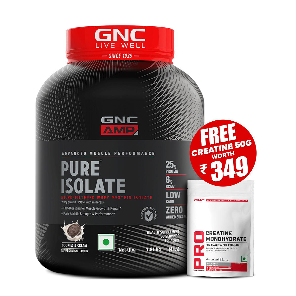 GNC AMP Pure Isolate (Low/Zero Carb) - Advanced Muscle Building To Amplify Muscle Performance | Informed Choice Certified