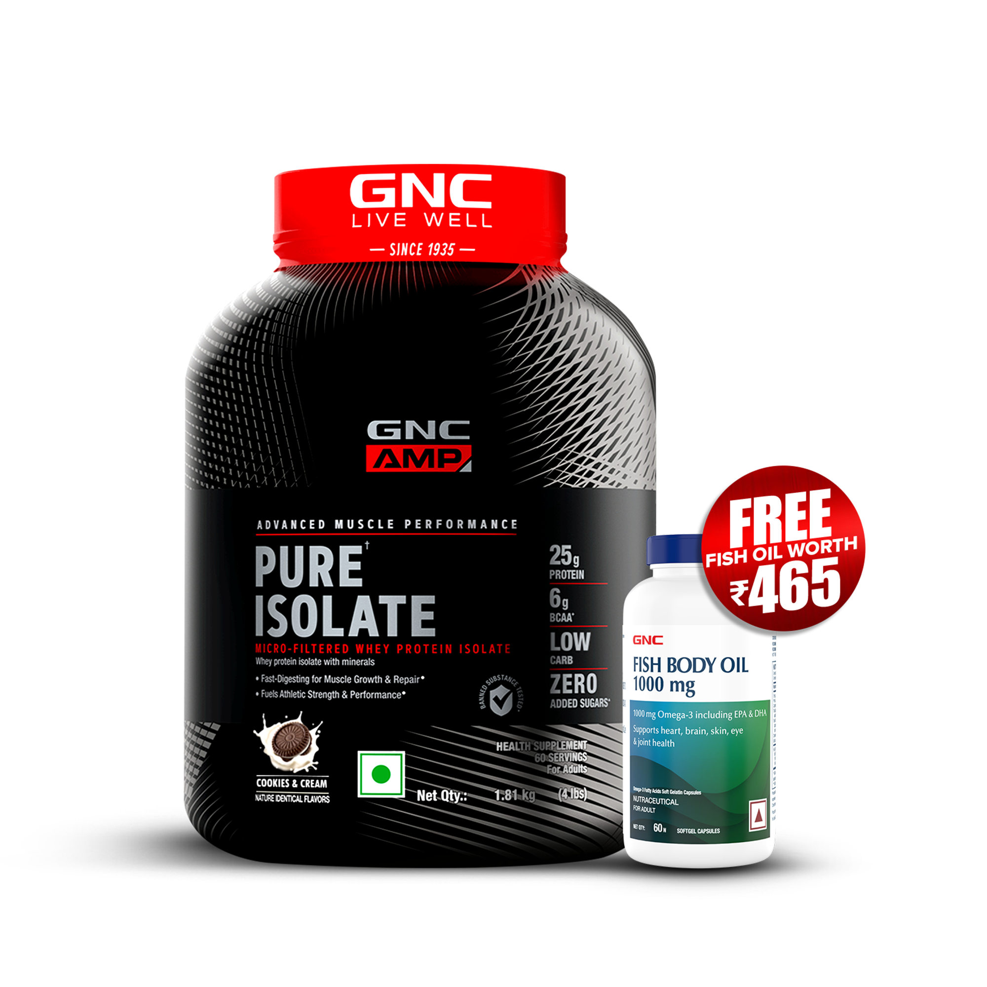 GNC AMP Pure Isolate (Low/Zero Carb) - Advanced Muscle Building To Amplify Muscle Performance | Informed Choice Certified