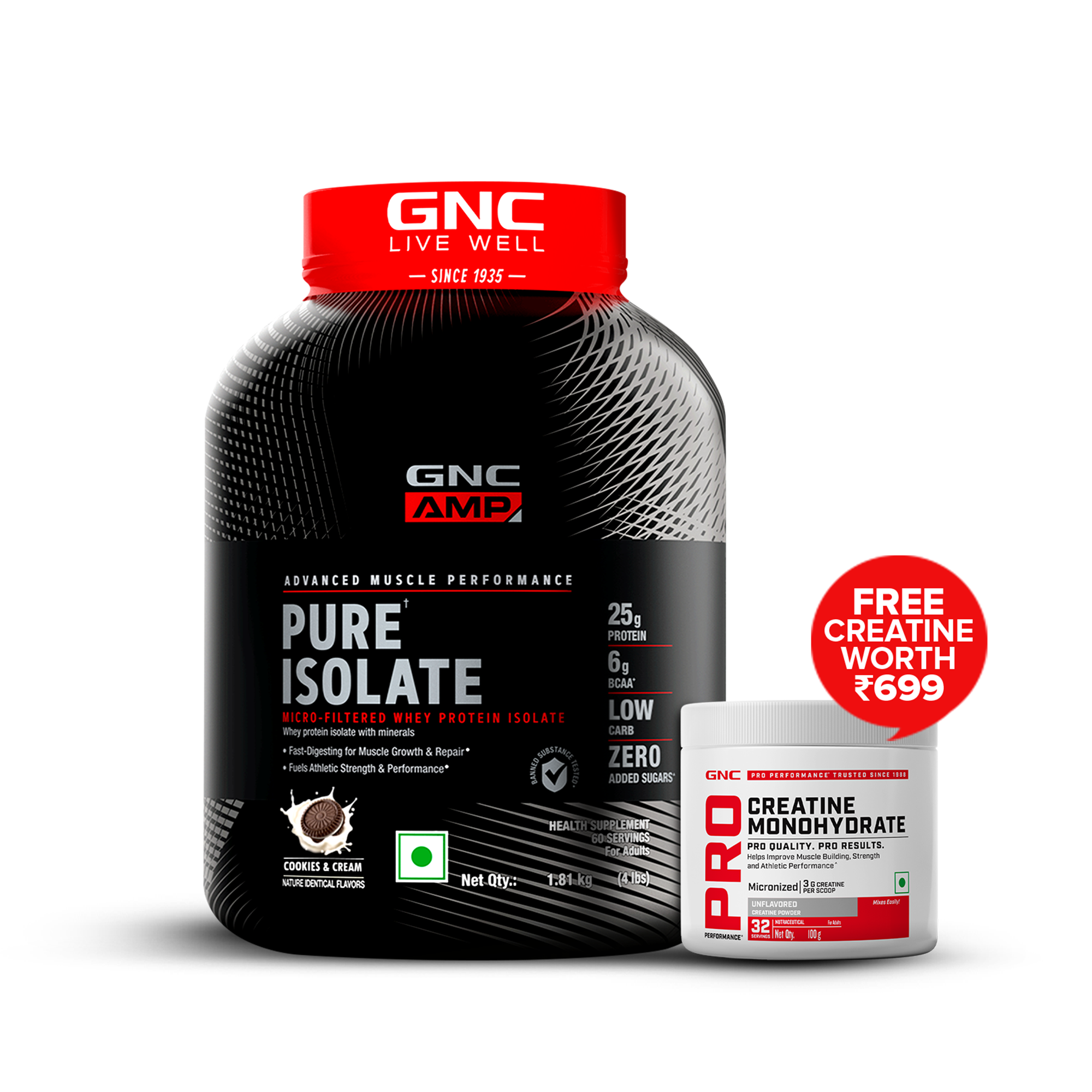 GNC AMP Pure Isolate (Low/Zero Carb) - Advanced Muscle Building To Amplify Muscle Performance | Informed Choice Certified