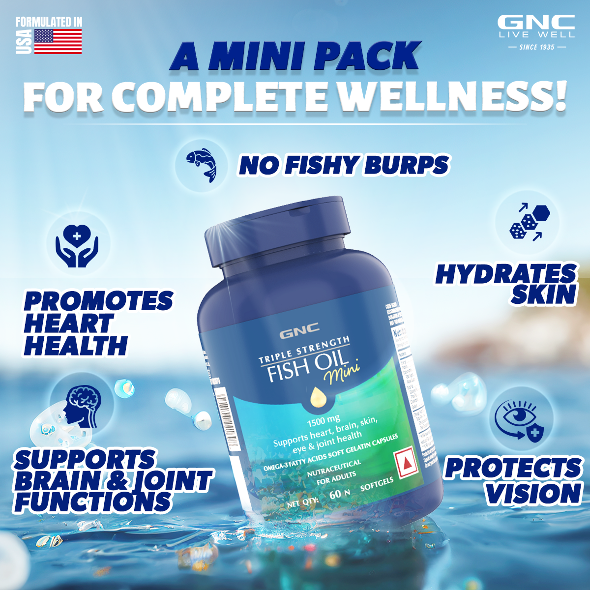 GNC Triple Strength Fish Oil Mini - Omega 3 Capsules | For Healthy Cholesterol Levels, Improved Focus, Healthy Vision & Joint Comfort