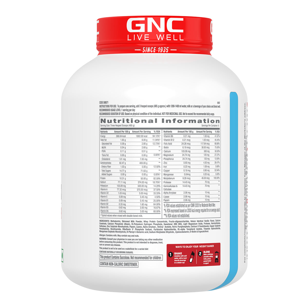 GNC Pro Performance Weight Gainer - High-Calorie, Low-Fat Formula For Healthy Body Gains