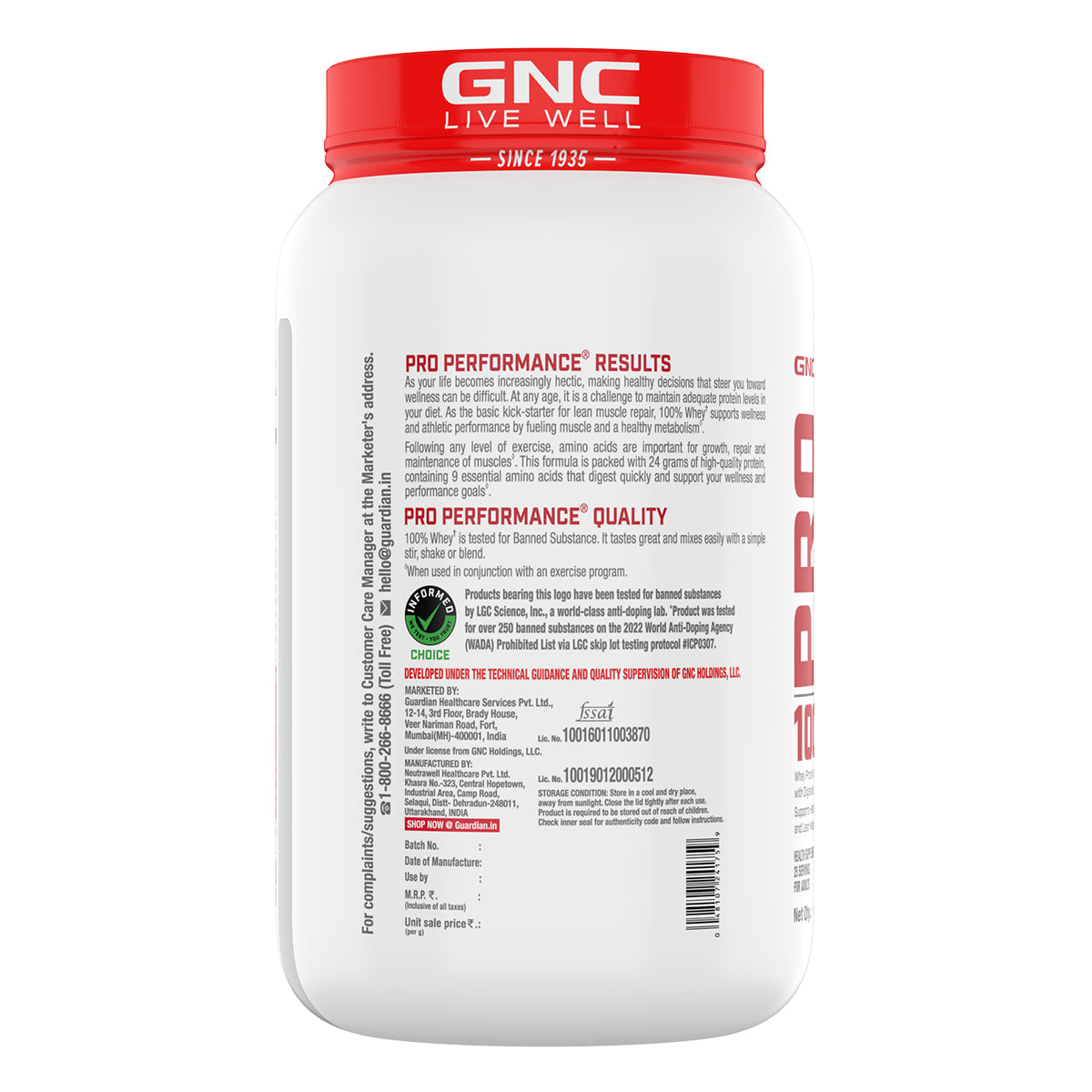 GNC Pro Performance 100% Whey Protein - Faster Recovery & Lean Muscle Gains | Informed Choice Certified