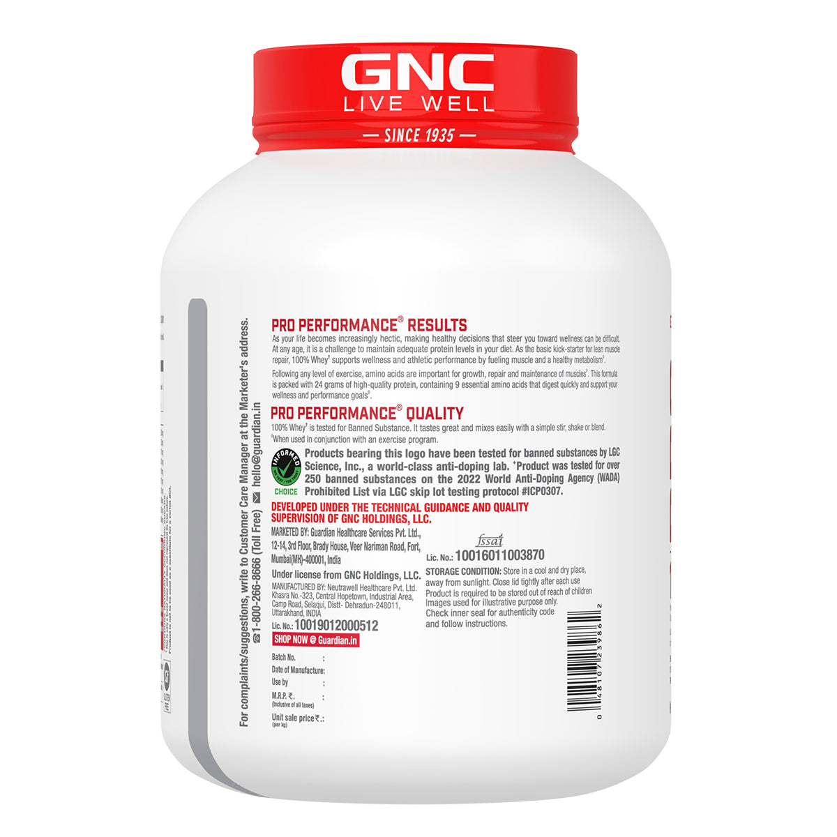 GNC Pro Performance 100% Whey Protein - Faster Recovery & Lean Muscle Gains | Informed Choice Certified