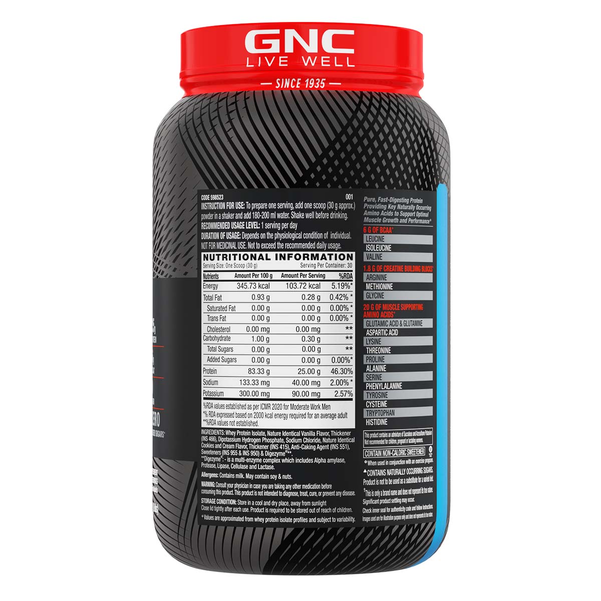 GNC AMP Pure Isolate (Low/Zero Carb) - Advanced Muscle Building To Amplify Muscle Performance | Informed Choice Certified