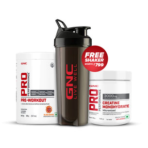 GNC Pro Performance Pre-Workout + Creatine 100 gms with free Plastic Shaker - Improves Energy & Focus | Supports Intense Workout