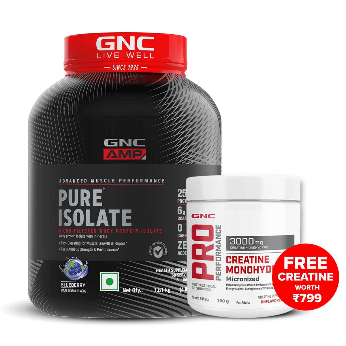 GNC AMP Pure Isolate (Low/Zero Carb) - Advanced Muscle Building To Amplify Muscle Performance | Informed Choice Certified