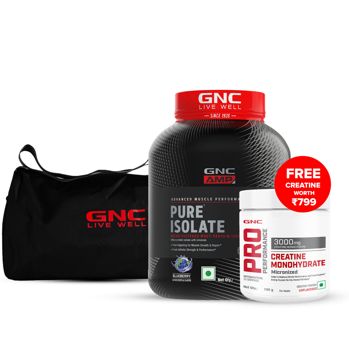 Intense Workout Performance Kit -  | Pure Isolate with Gym Bag & Free Creatine| Boosts Athletic Performance | DigeZyme® For Easy Digestion | Supports Intense Workout