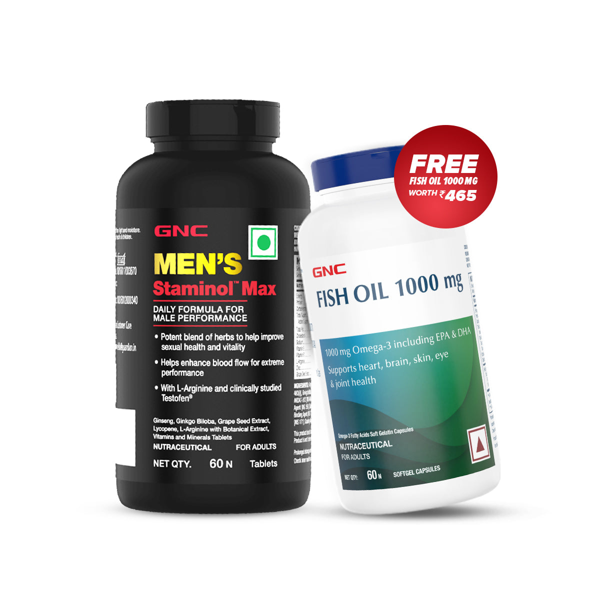 GNC Men's Staminol Max - Testosterone Booster for Long-Lasting Performance & Stamina - Free Fish Oil 1000mg