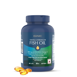 GNC Triple Strength Fish Oil - Omega 3 Capsules | For Healthy Cholesterol Levels, Improved Focus, Healthy Vision & Joint Comfort