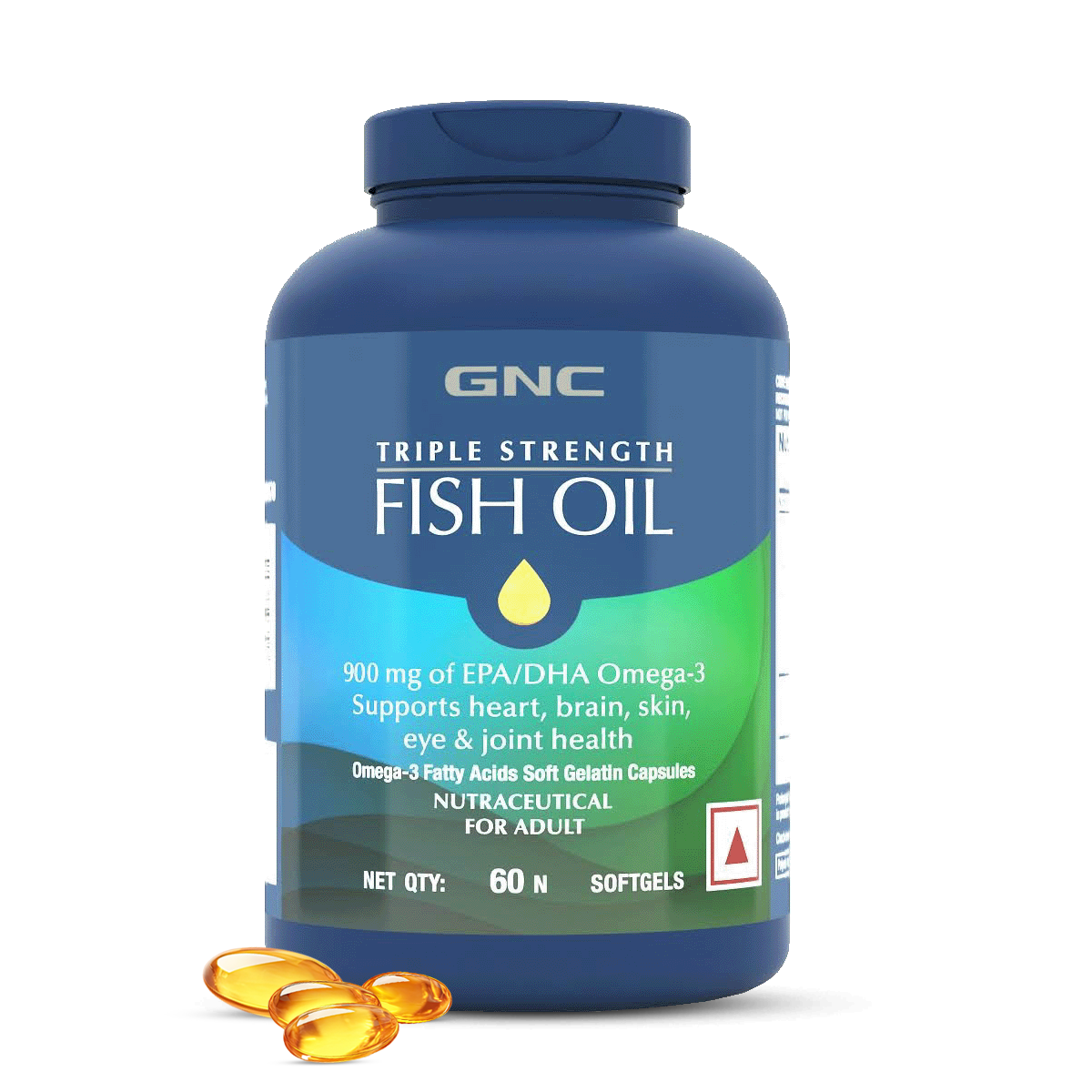 GNC Triple Strength Fish Oil -  Omega 3 Capsules | For Healthy Cholesterol Levels, Improved Focus, Healthy Vision & Joint Comfort - 60 Softgels