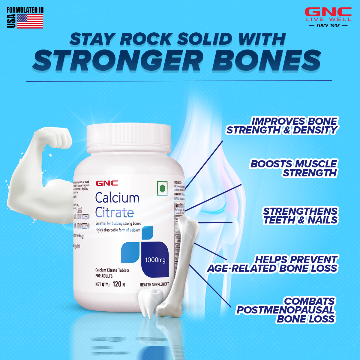 Calcium Citrate 1000mg - Most Absorbable Form of Calcium for Stronger Bones