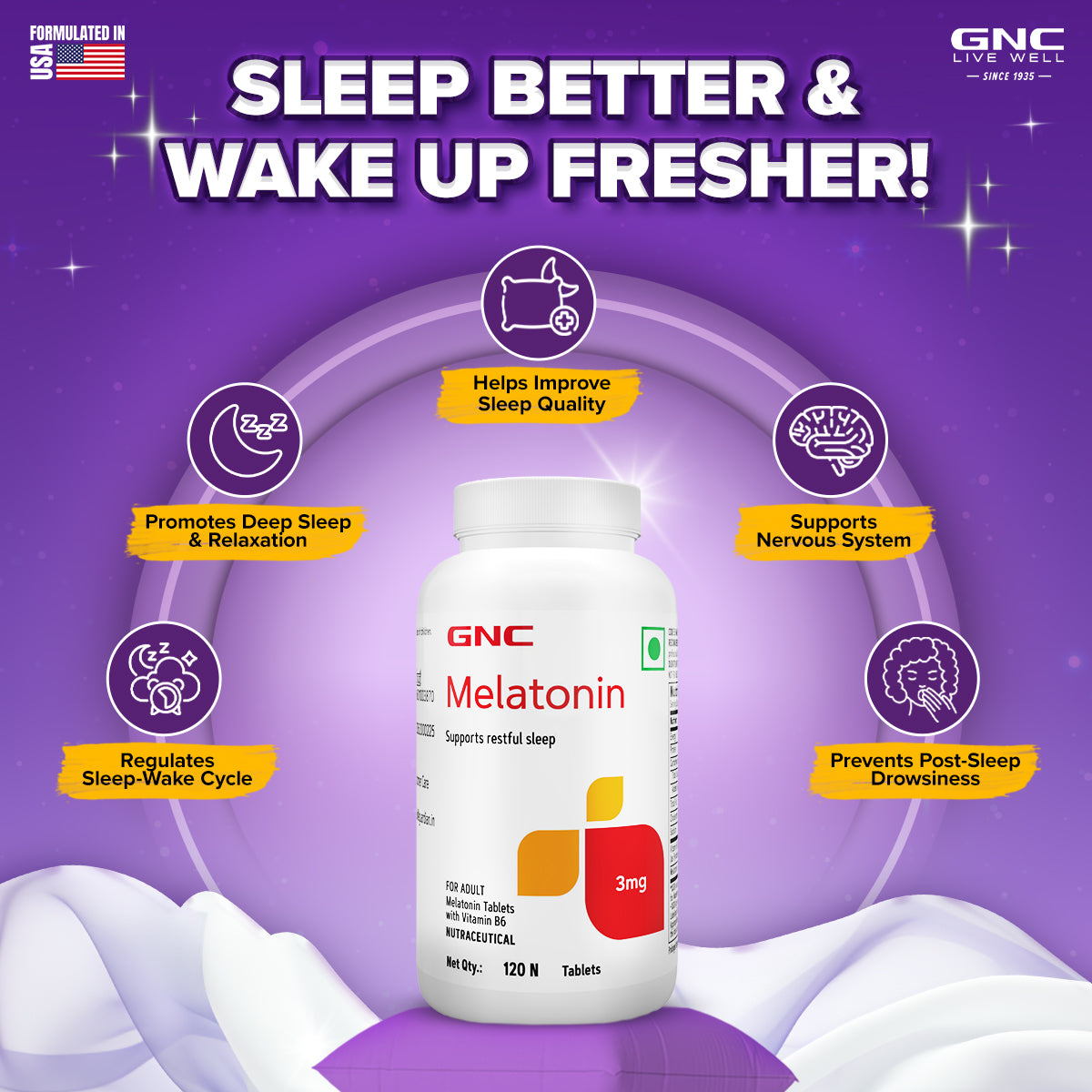 Melatonin - With Vitamin B6 Tablets - Promotes Restful Sleep & Relaxation