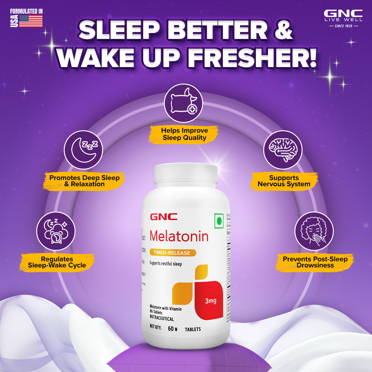 Melatonin - With Vitamin B6 Tablets - Promotes Restful Sleep & Relaxation