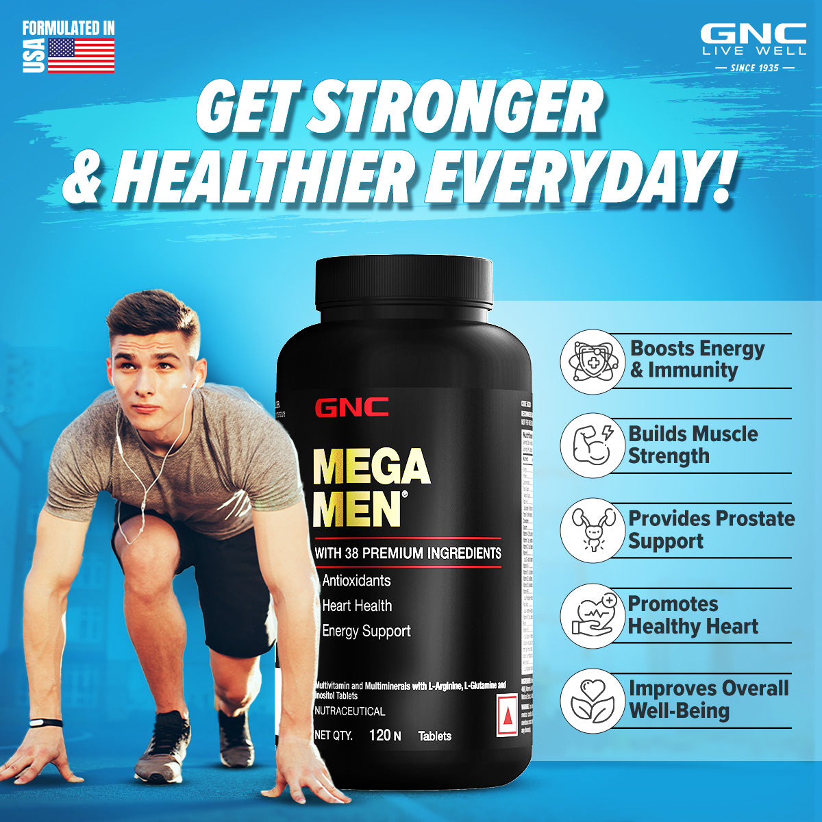 GNC Mega Men Multivitamin -  Maintains Overall Health, Energy & Immunity - 120 Tablets
