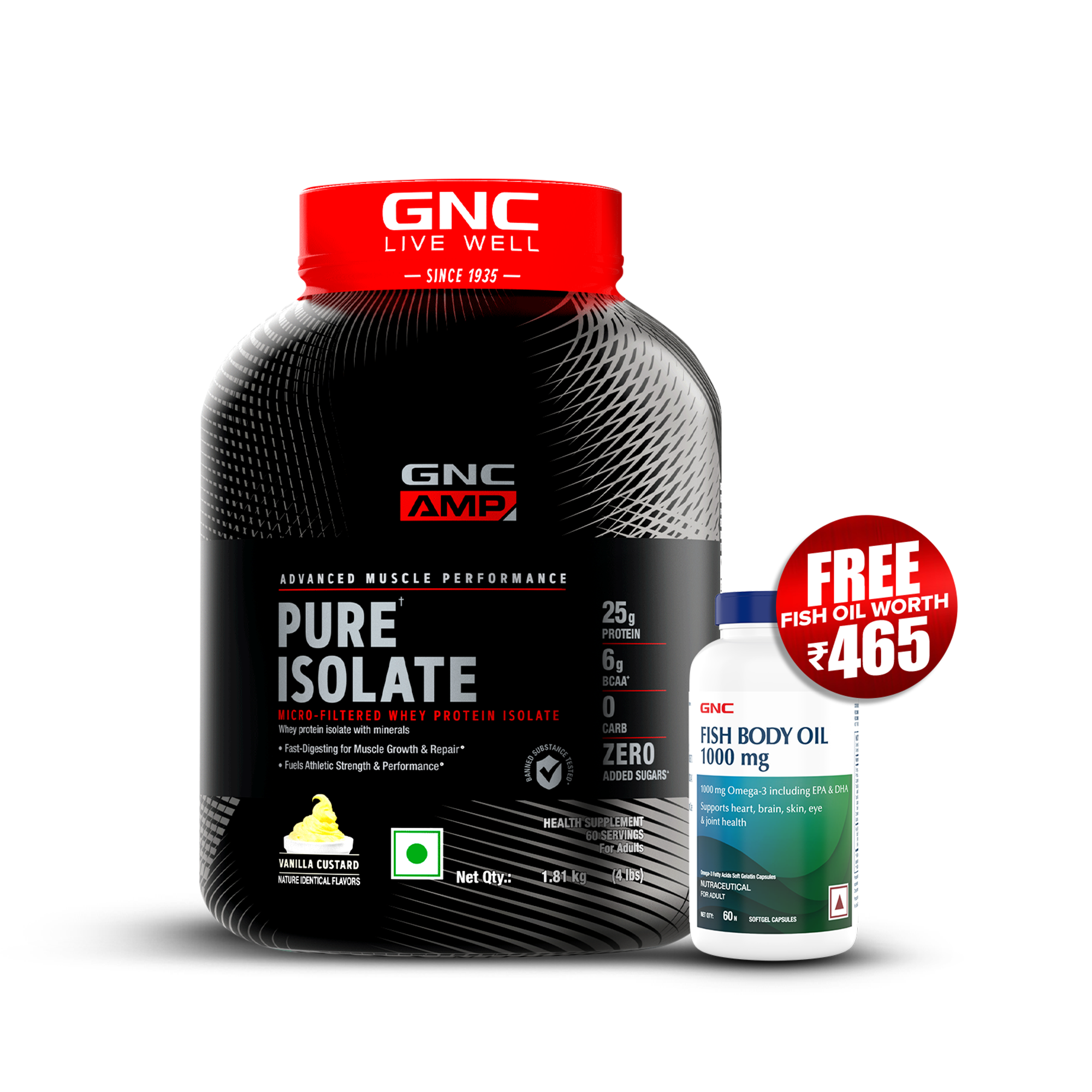 GNC AMP Pure Isolate (Low/Zero Carb) - Advanced Muscle Building To Amplify Muscle Performance | Informed Choice Certified