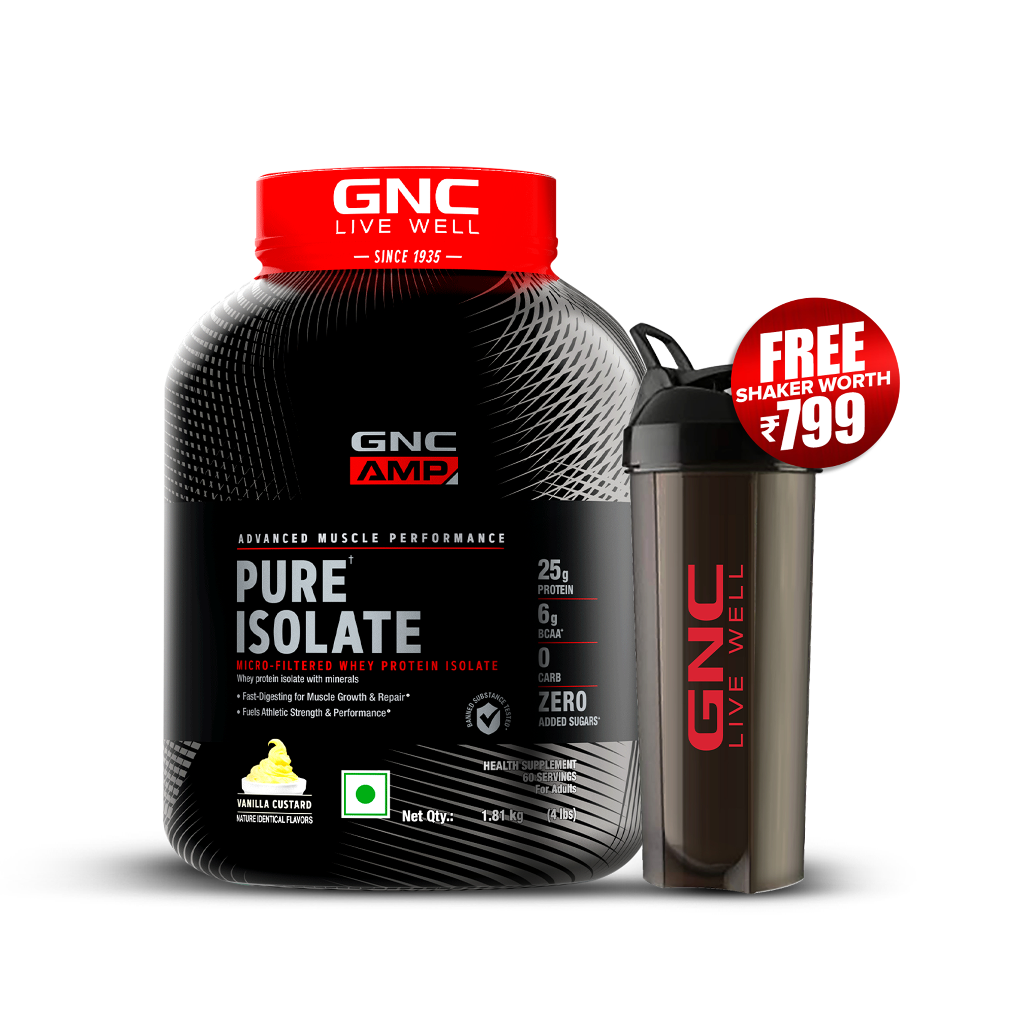 GNC AMP Pure Isolate (Low/Zero Carb) - Advanced Muscle Building To Amplify Muscle Performance | Informed Choice Certified