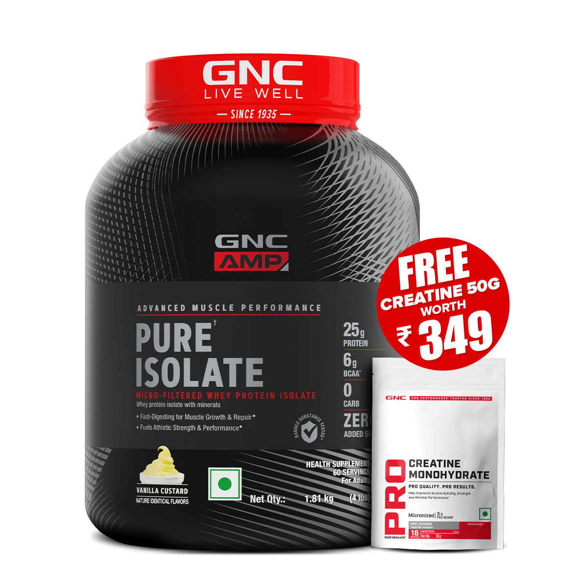 GNC AMP Pure Isolate (Low/Zero Carb) - Advanced Muscle Building To Amplify Muscle Performance | Informed Choice Certified