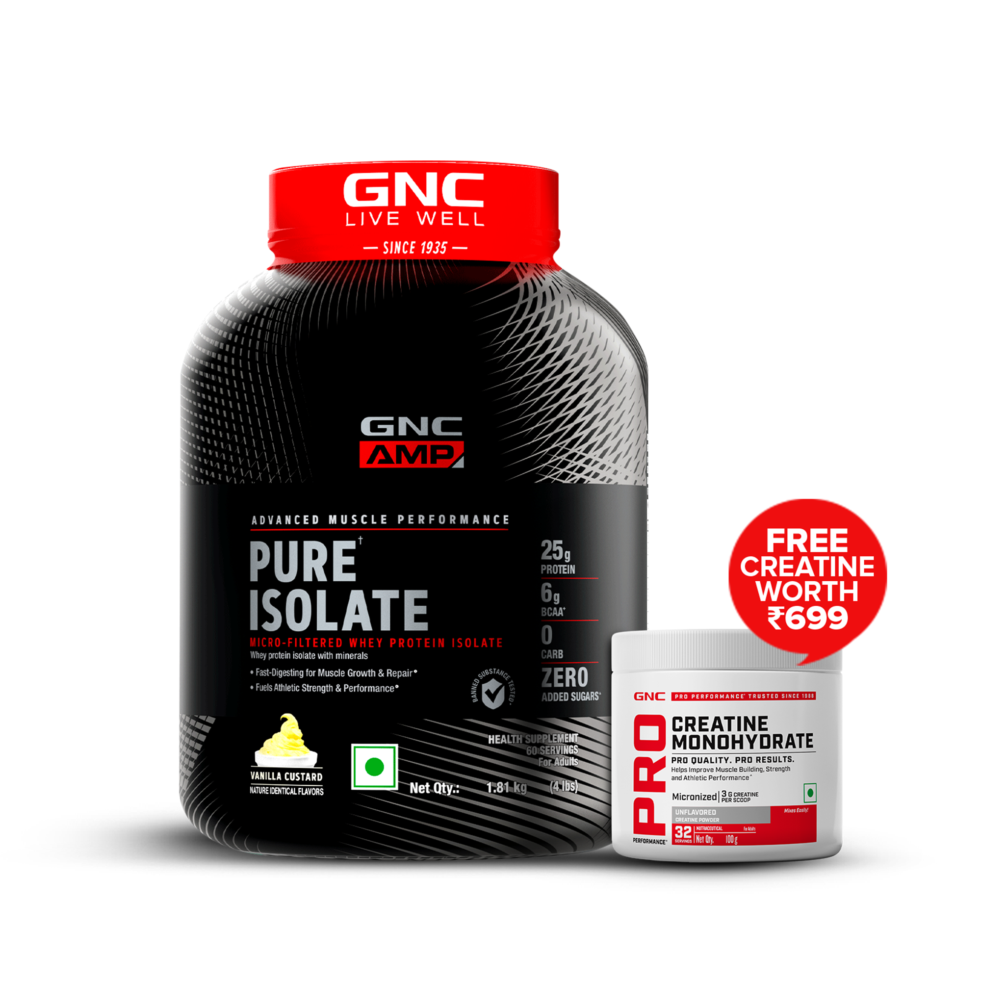 GNC AMP Pure Isolate (Low/Zero Carb) - Advanced Muscle Building To Amplify Muscle Performance | Informed Choice Certified