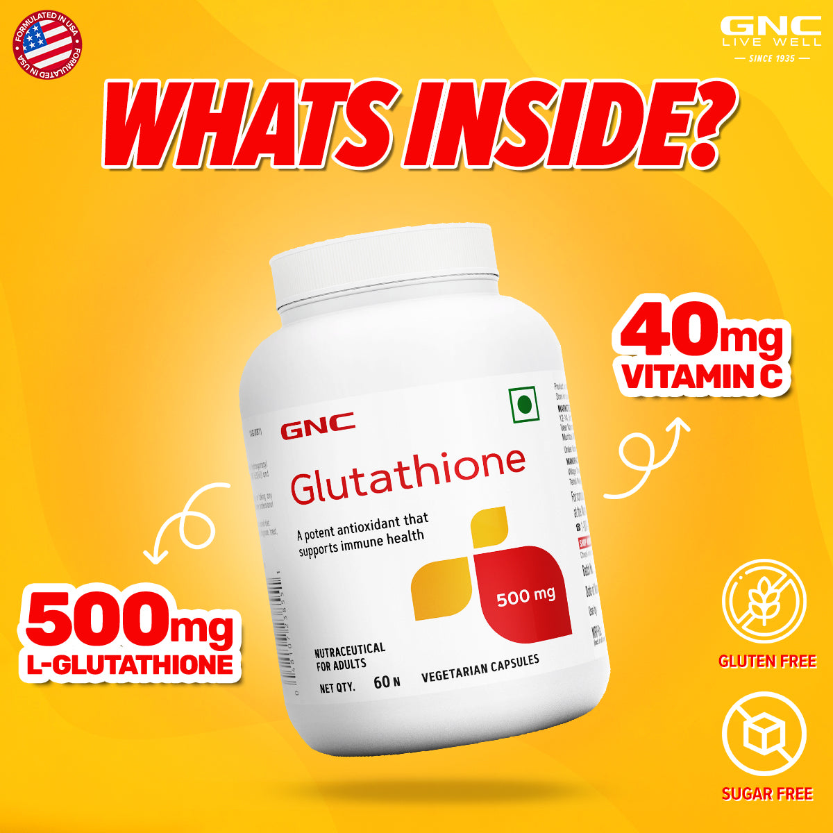 GNC L-Glutathione -  Brightens Skin and Fades Dark Spots & Pigmentation