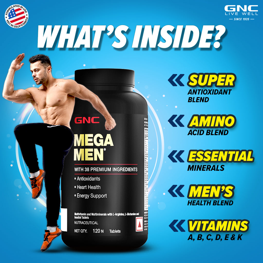 GNC Mega Men Multivitamin -  Maintains Overall Health, Energy & Immunity - 120 Tablets