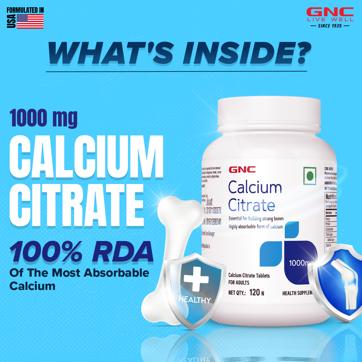 Calcium Citrate 1000mg - Most Absorbable Form of Calcium for Stronger Bones