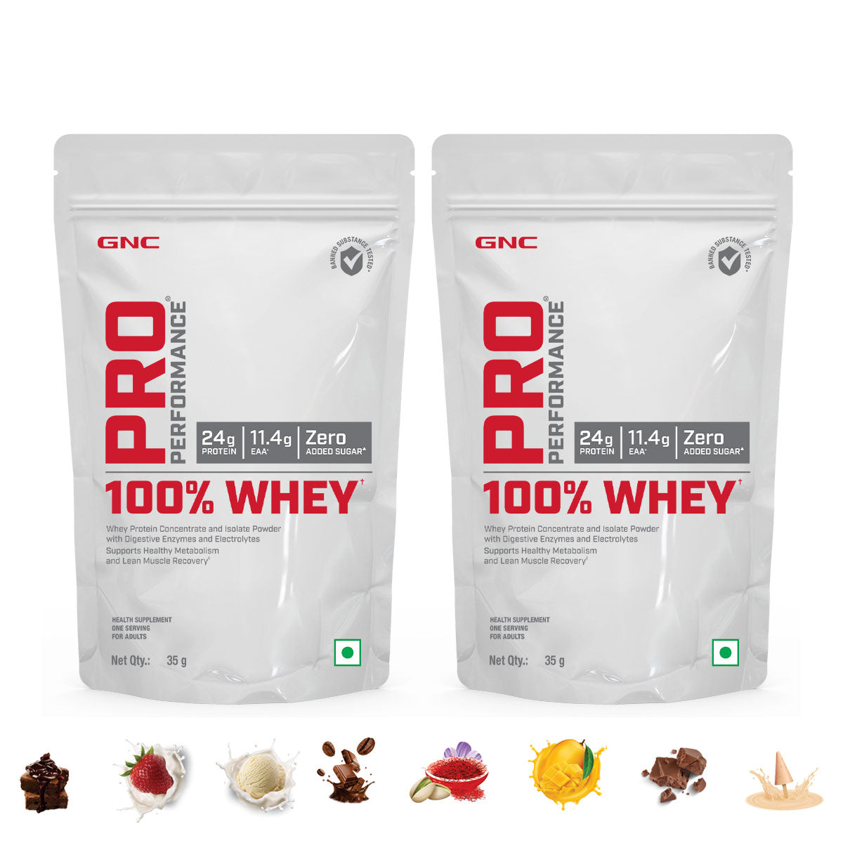 GNC Pro Performance 100% Whey Protein Sachets 35gm (Pack of 2) - GrowFitter Exclusive - Faster Recovery & Lean Muscle Gains