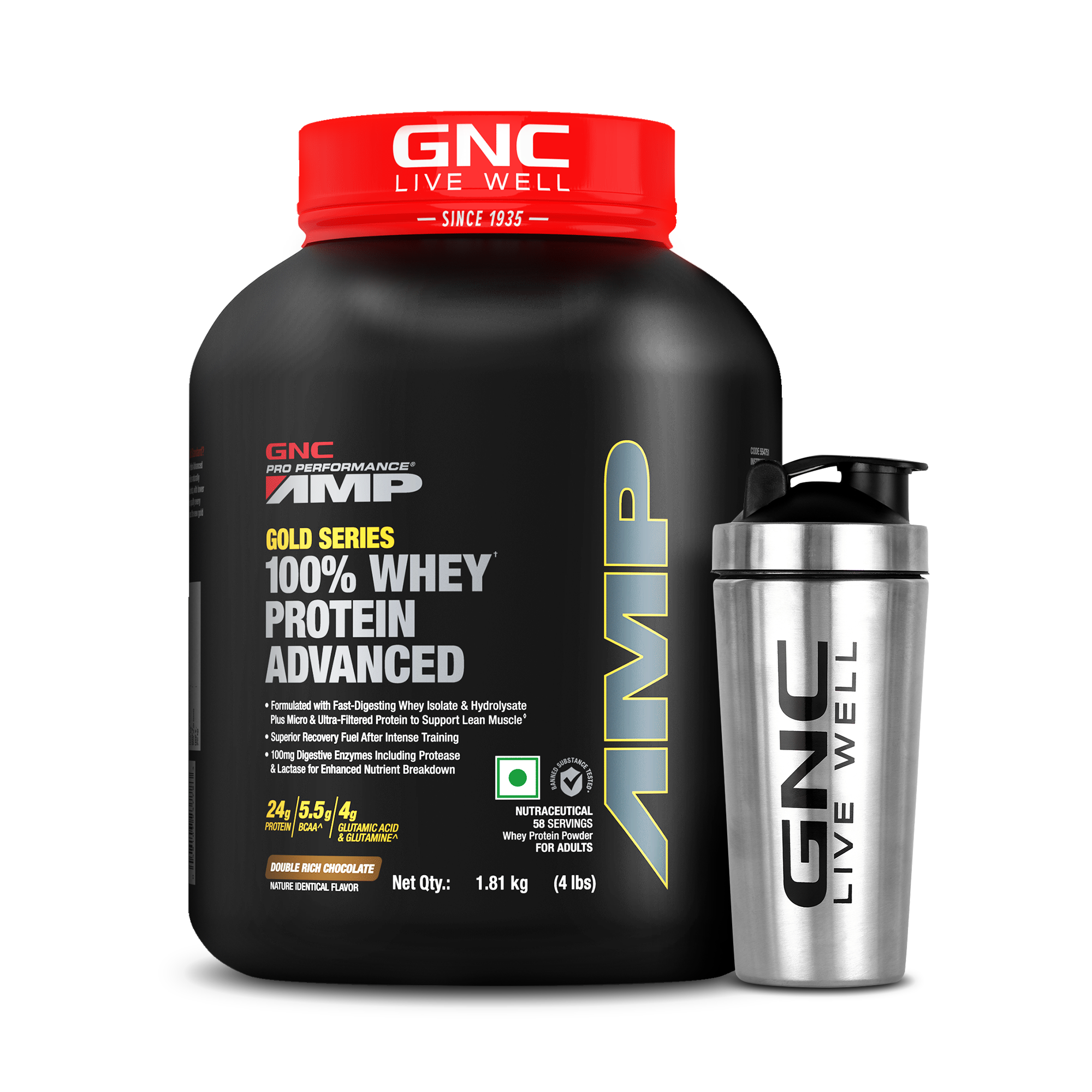 Buy GNC AMP Gold Series 100% Whey Protein Advanced - 24g Protein, 5.5g ...